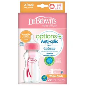 Wide Neck Options+ PP Pink Bottle (x 2, 270 ml)