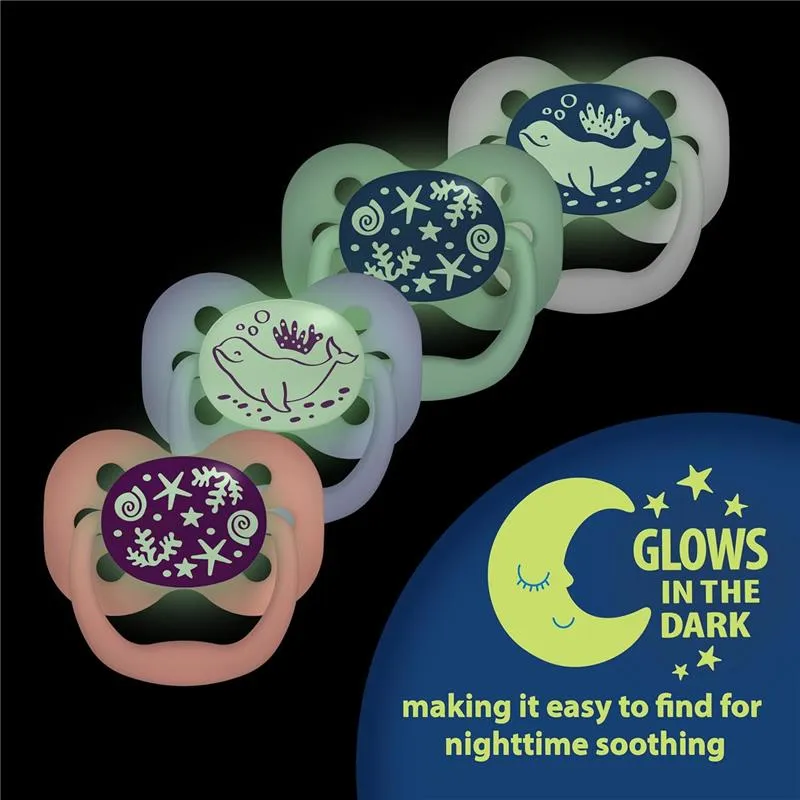 Advantage Pacifier - Stage 1, Glow in the Dark, Pink, 2-Pack