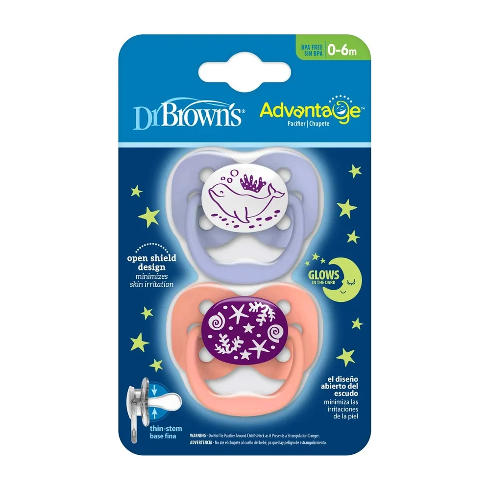 Advantage Pacifier - Stage 2, Glow in the Dark, Pink, 2-Pack