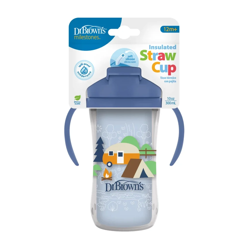 Insulated Straw Cup with Handles, Blue Camping Site (300 ml, 12m+)