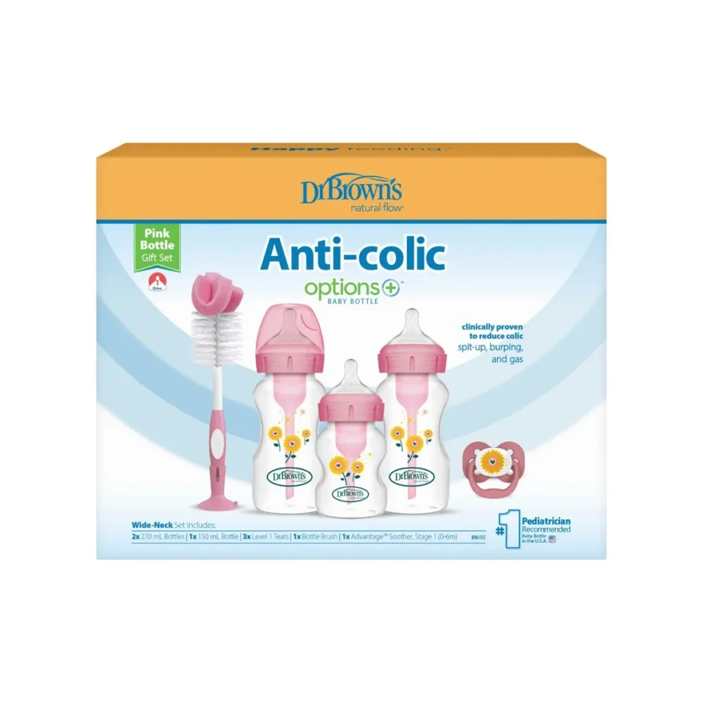 Narrow Anti-Colic Options+ Baby Bottle, Pink Gift Set