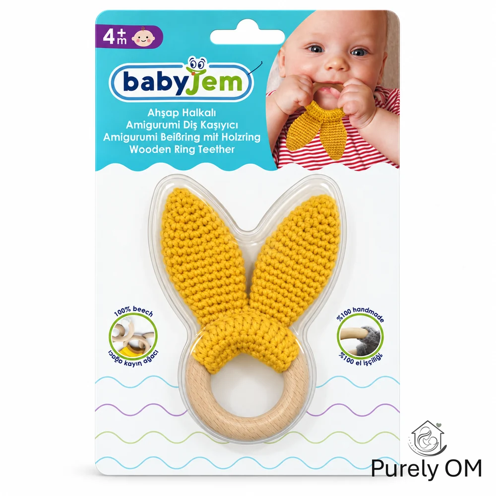 Crochet Bunny Wooden Ring Teether (4m+)